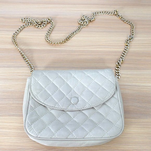 Beige Bag Leather‎ Crossbody Sling Quilted Purse Neutral Formal Classic INGEBORG - Picture 1 of 16